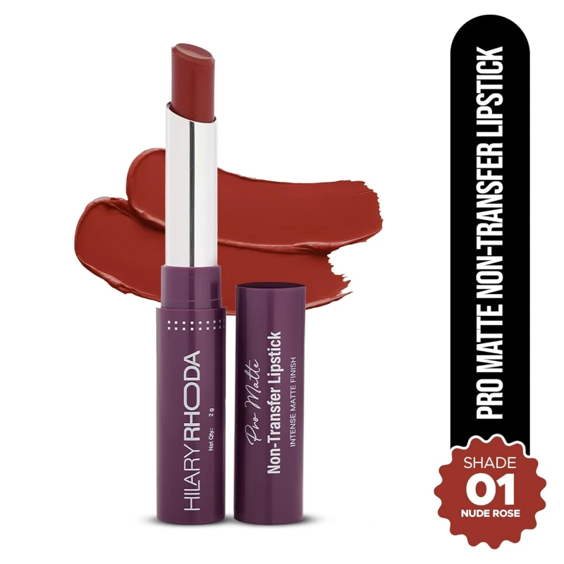 Hilary Rhoda Pro Matte Non-Transfer Lipstick | Waterproof & Smudge-Proof | 12-Hour Long Stay | 24 Shades Available | Highly Pigmented Matte Finish Lipstick | 2g - (Nude rose | Shade 01) - Thumbnail 2